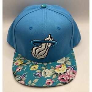 Miami Heat Mitchell Ness Hat Hardwood Classics Snapback Adjustable Teal Floral‎